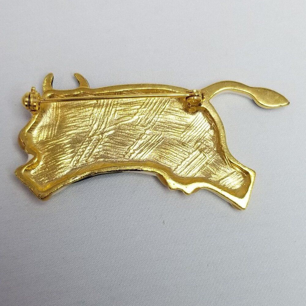 Vintage Cow Brooch, Leaping Black and White Spotted Enamel Lapel Pin, Estate - Picture 4 of 7